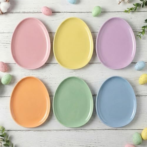 Jinei 6 Pcs Easter Egg Shaped Plates Ceramic Serving Candy Dishes Easter Eggs Dinner Tray Salad D... | Amazon (US)