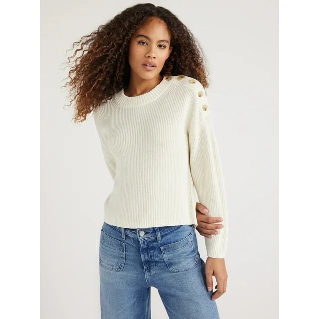 Free Assembly Women's Long Sleeve Button Shoulder Sweater, Midweight, Sizes XS-XXXL | Walmart (US)