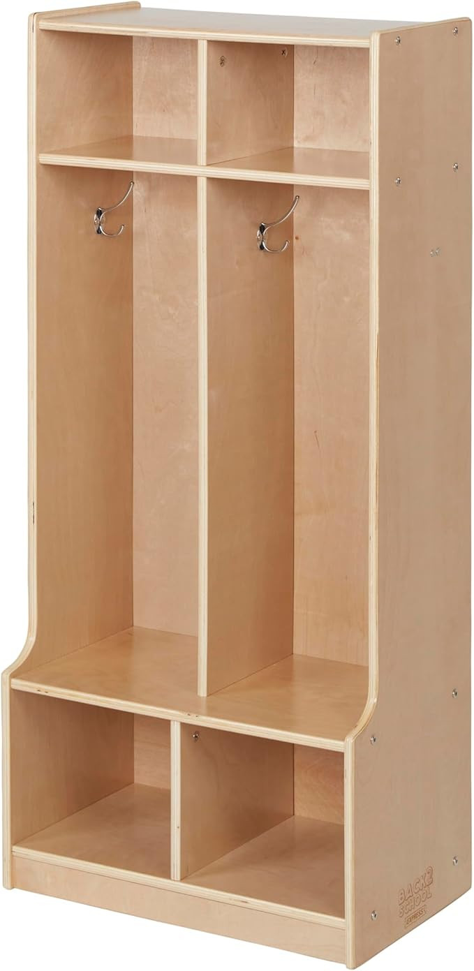 2-Section Coat Locker with Bench, Kids Furniture, Natural | Amazon (US)