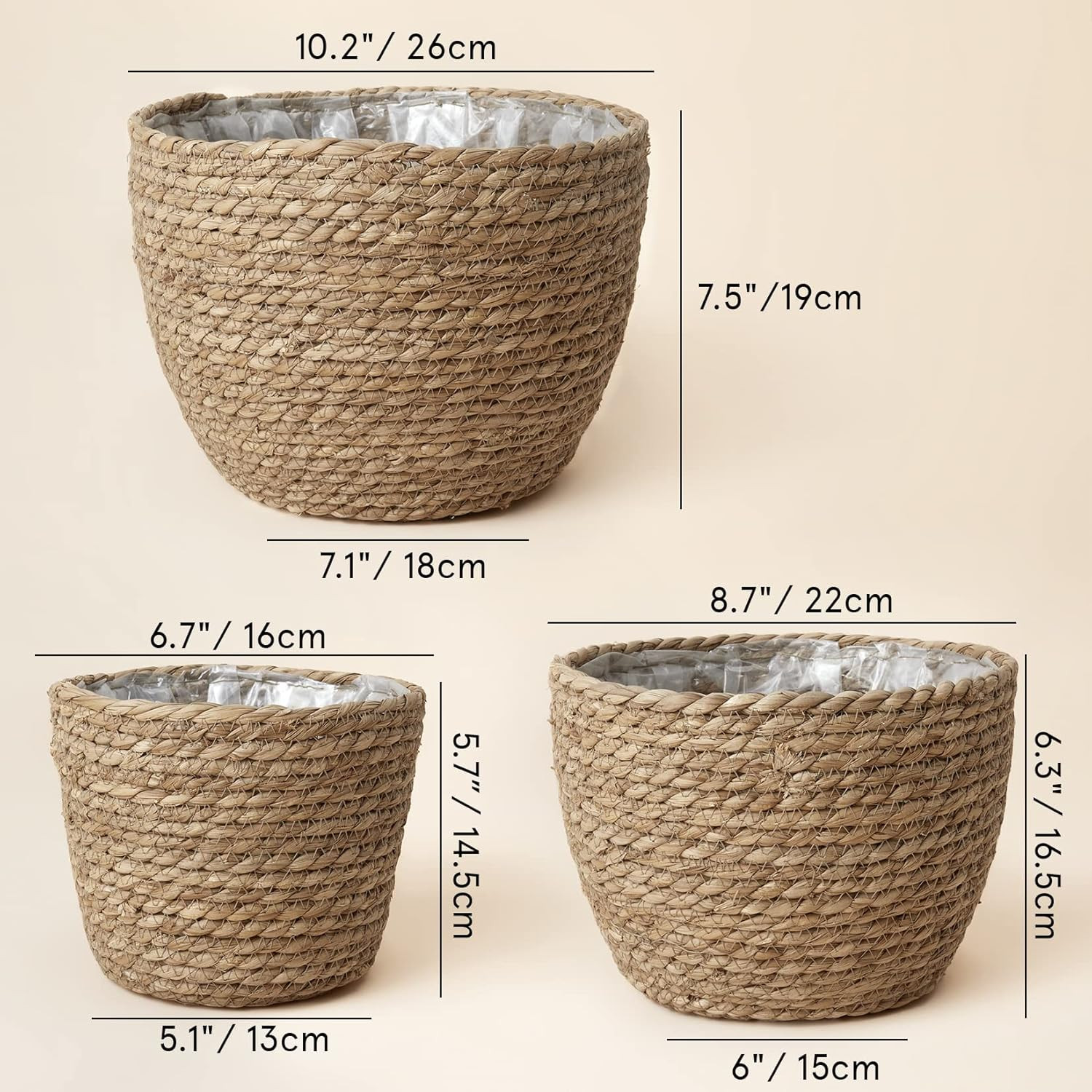 Amazon.com: La Jolíe Muse Seagrass Planter Basket Indoor, Flower Pots Cover, Plant Containers, N... | Amazon (US)