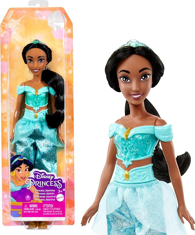 Mattel Disney Princess Toys, Jasmine Fashion Doll, Sparkling Look with Black Hair, Brown Eyes & T... | Amazon (US)