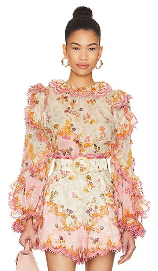 Laurel Frill Blouse in Pink & Green Floral | Revolve Clothing (Global)