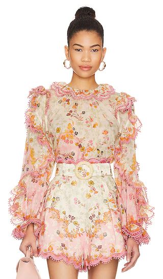 Laurel Frill Blouse in Pink & Green Floral | Revolve Clothing (Global)
