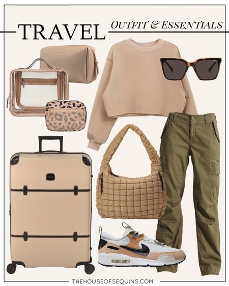 Shop my latest travel outfit! Travel essentials, travel look, airplane outfit. Luggage carry-on bag, free people bag, cargo pants, cropped sweatshirt, Nike Air Max

#LTKtravel #LTKSeasonal #LTKstyletip