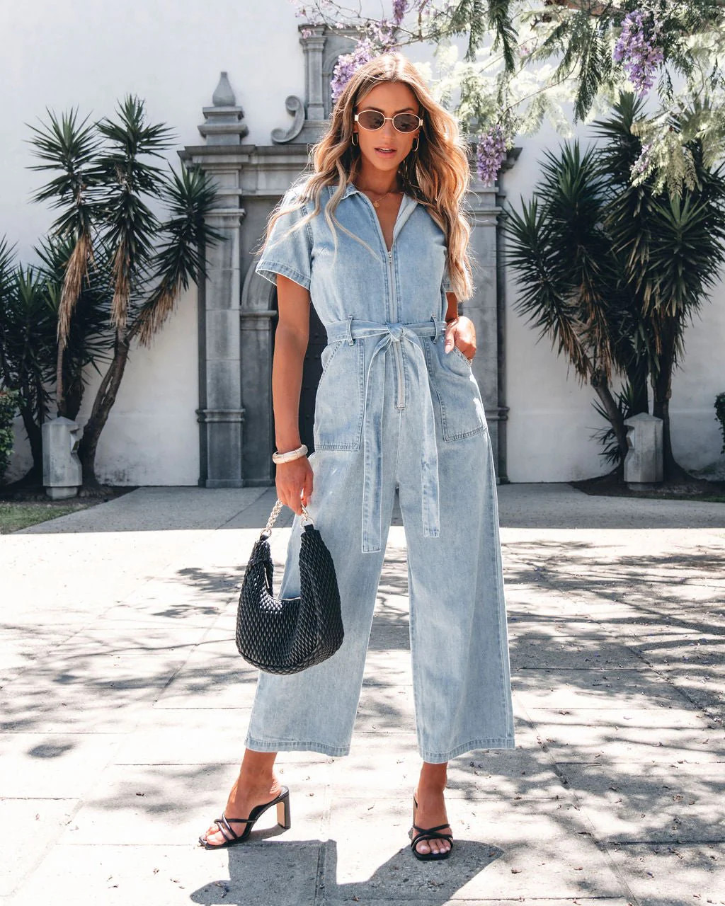 Light Denim Waist Tie Jumpsuit | Magnolia Boutique