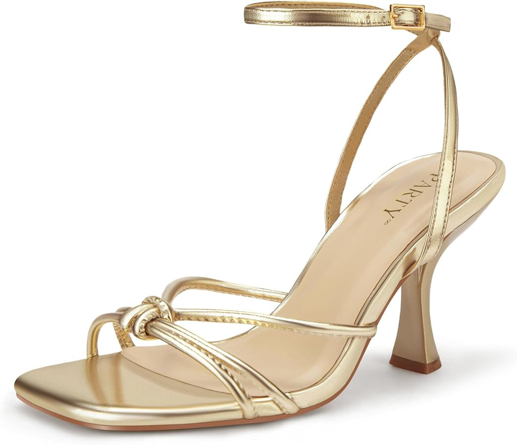 PARTY Women's Square Open Toe Strappy Kitten Heels Sandals | Amazon (US)