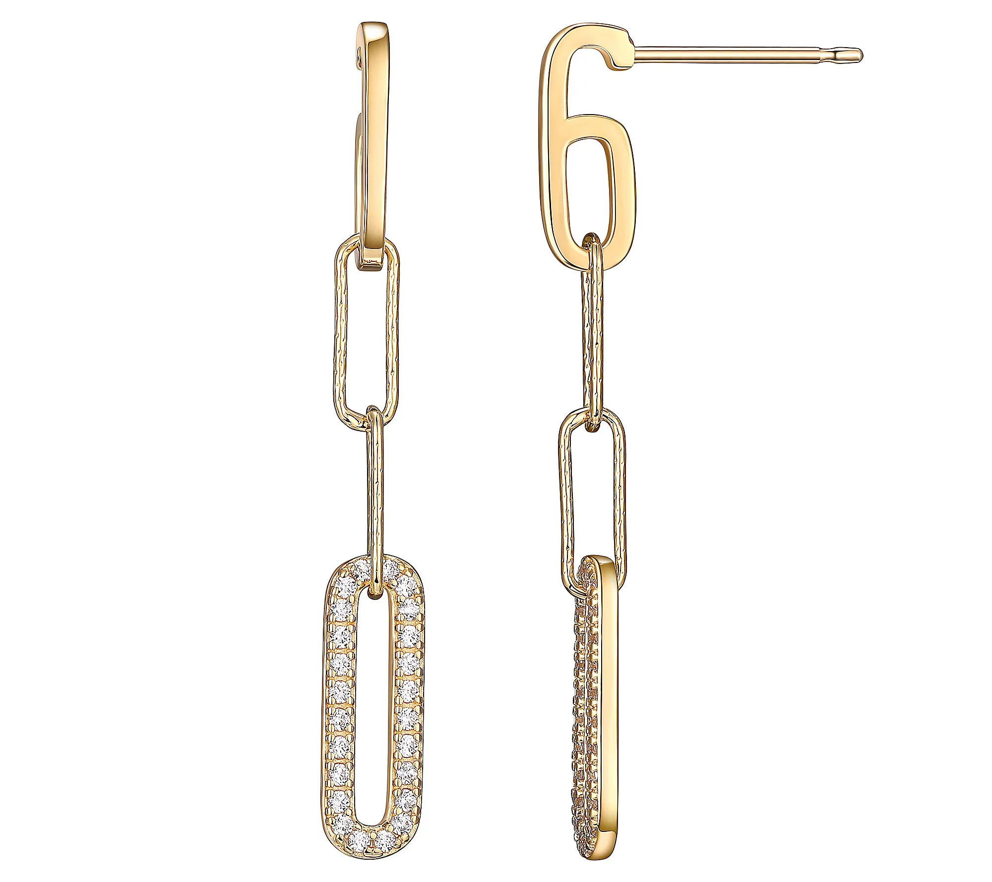 Diamonique 0.95 cttw Paperclip Link Earrings, 1 K Gold Clad | QVC