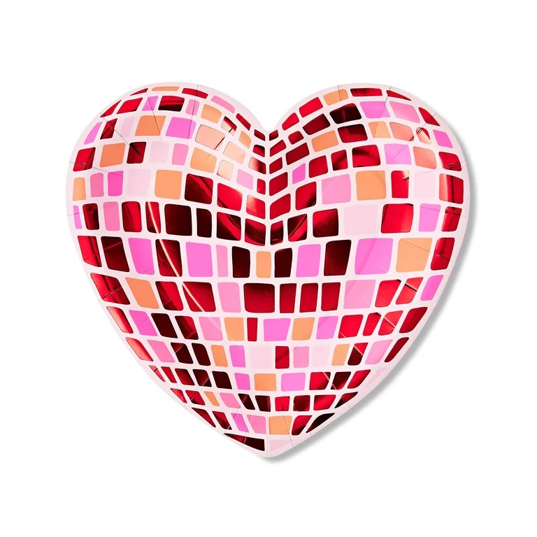 Valentine's Day Pink and Red Foil Disco Heart-Shaped Disposable Paper Dinner Plates, 8 Count, by ... | Walmart (US)