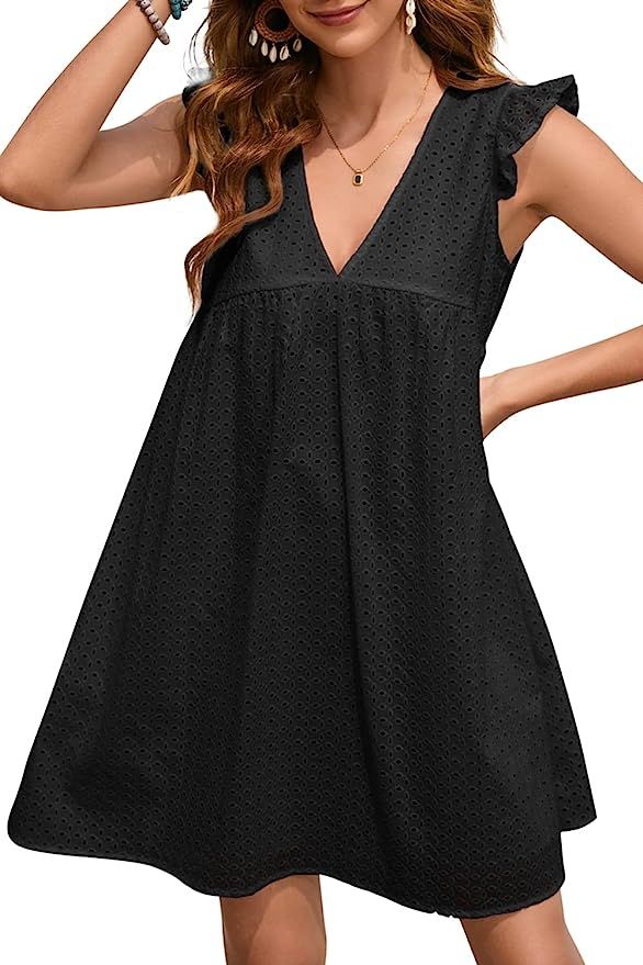 II ININ 2023 Women’s Summer Eyelet Babydoll Dress Sexy V Neck Casual Mini Romper Dresses | Amazon (US)