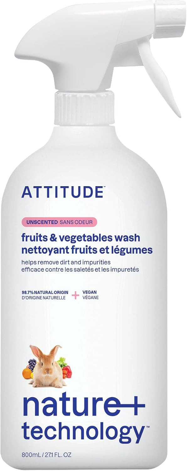 ATTITUDE Fruit & Vegetable Wash, Unscented Food-Safe Produce Wash to Remove Dirt, Wax & Residue, Vegan Plant-Based Produce Cleaner, 27.1 Fl Oz | Amazon (US)