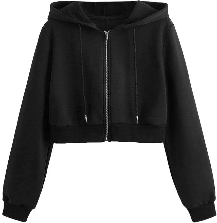 MakeMeChic Women's Cropped Zip Up Hoodie Sweatshirt Cropped Jacket | Amazon (US)