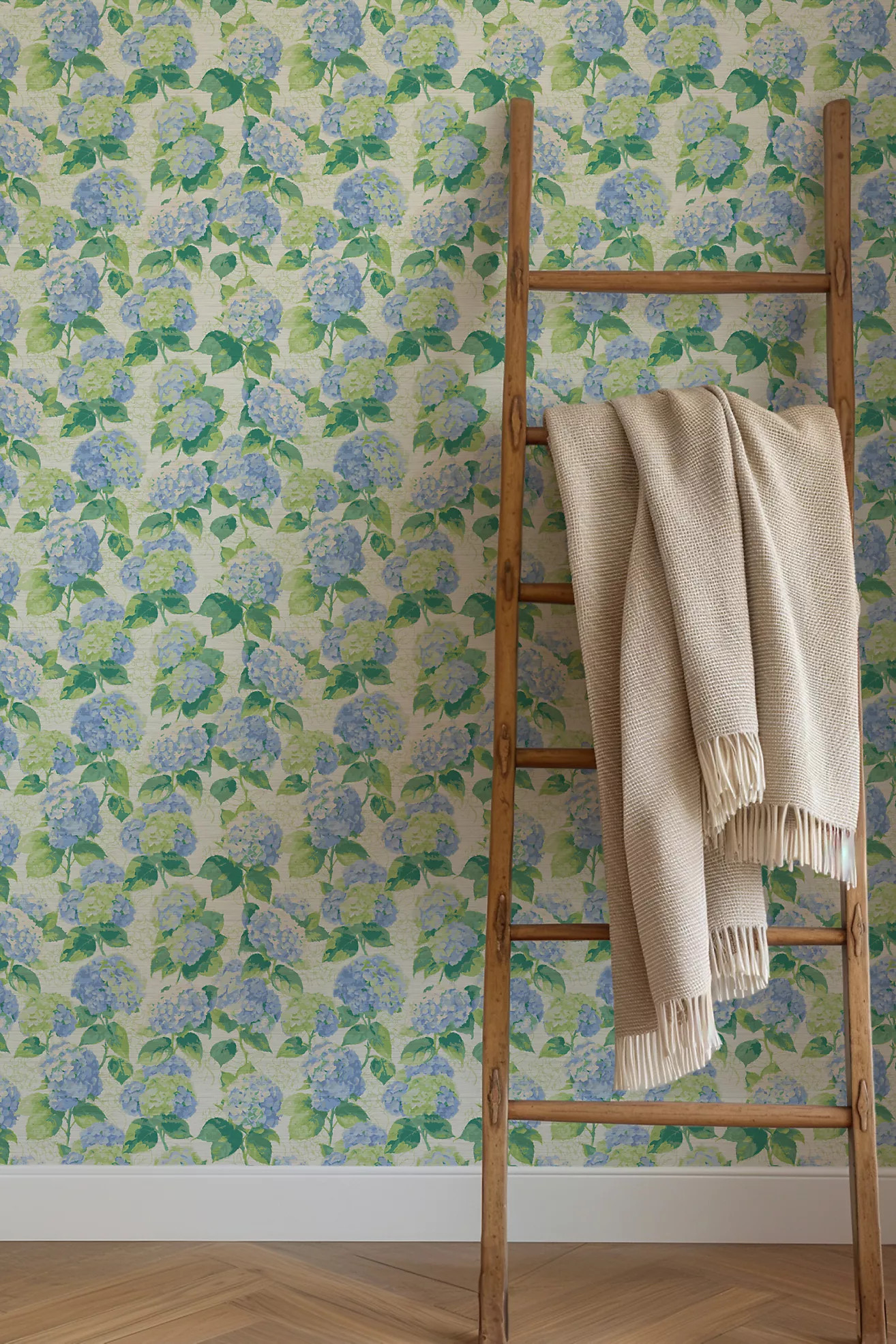Sunday Social Club Bloom Bloom Baby Hydrangea Grasscloth Wallpaper | Anthropologie (US)
