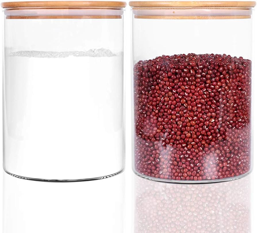 Set of 2 Large Glass Food Storage jar, 100 FL OZ (3000ml) Glass Flour Canister with Airtight Bamb... | Amazon (US)