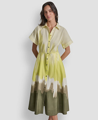 Women's Short-Sleeve Collared Printed Button-Front Dress | Macy's