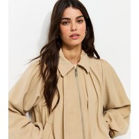 Women's Camel Gathered Sleeve Zip Front Jacket New Look | New Look (UK)