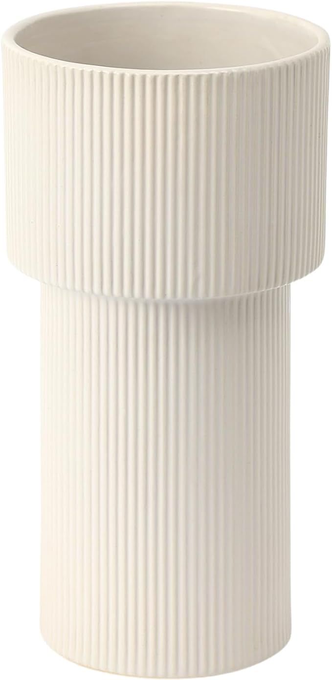 YANWE1 White Ceramic Flower Vase, Large Ceramic Vase, Decorative Vase, Boho Vase, Modern Vase, Ri... | Amazon (US)