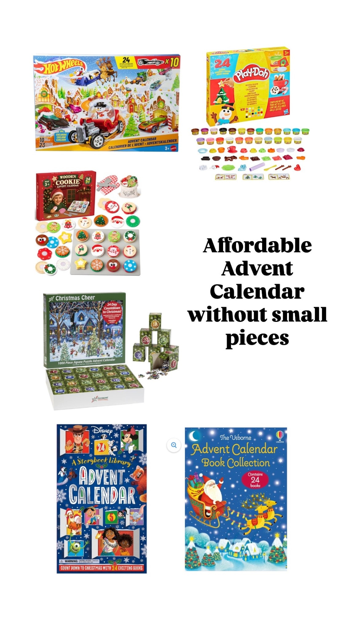I usually get the Trader Joe’s $1.50 chocolate advent calendar for my kids and call it good. This year is not exception. But, I asked if you all had anyone more useful advent calendars that weren’t just 24 days of small toys and these were the recs I got!  