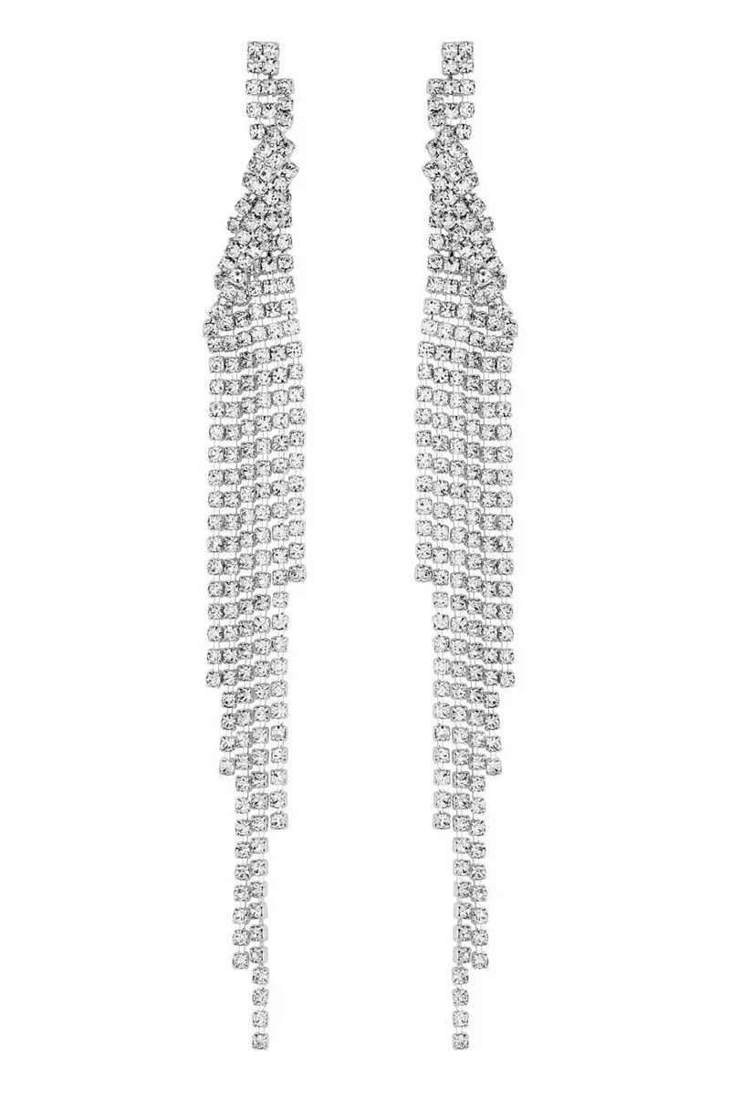 Silver Crystal Diamante Twist Long Drop Earrings | Debenhams UK