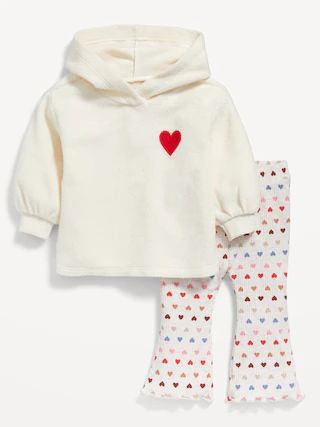 Fleece Heart-Print Tunic Hoodie &#x26; Flare Leggings Set for Baby | Old Navy (US)
