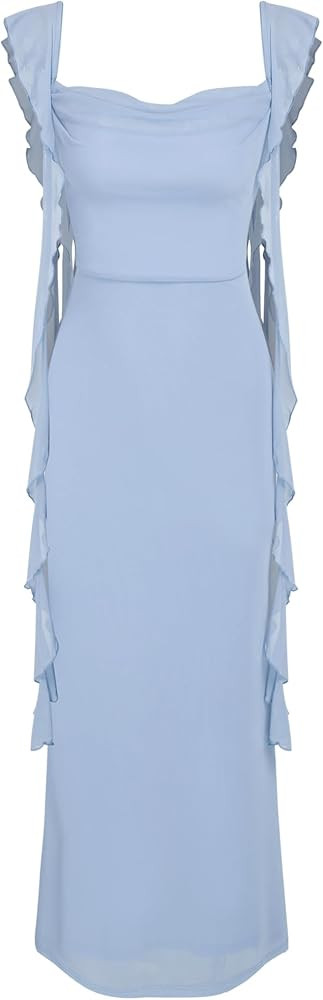 CIDER Formal Dresses for Women Wedding Guest Dresses Summer Maxi Dress Sleeveless Mesh Ruffle Coc... | Amazon (US)