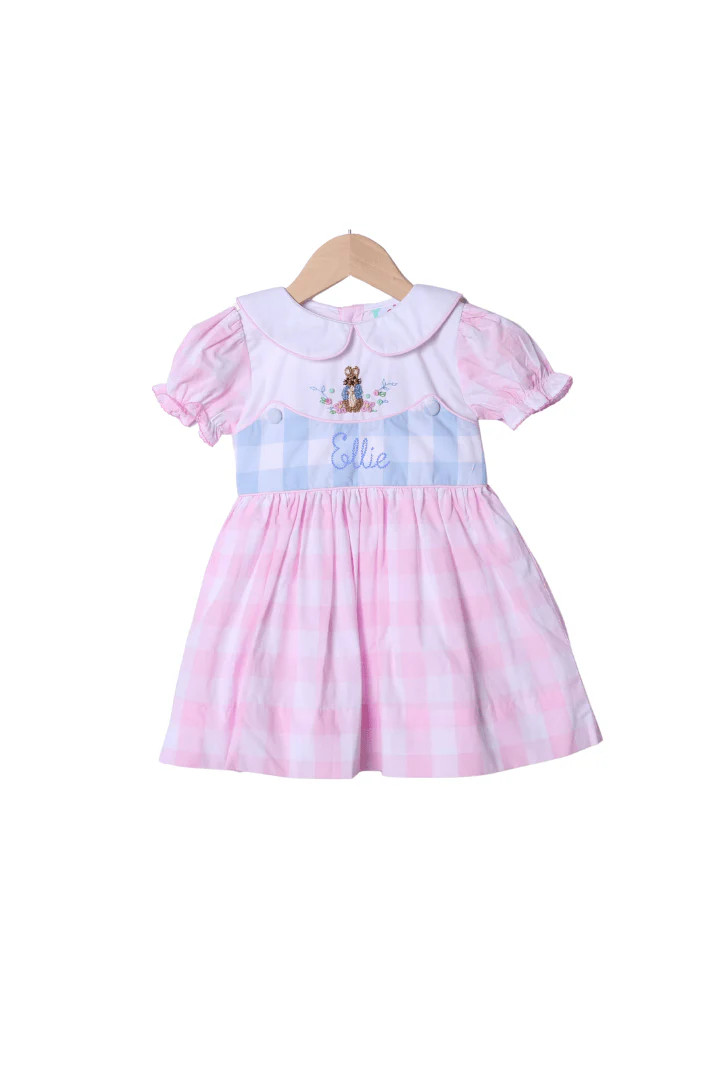 Smocked French Knot Peter Rabbit Pink/Blue Buffalo Check Dress | The Smocked Flamingo