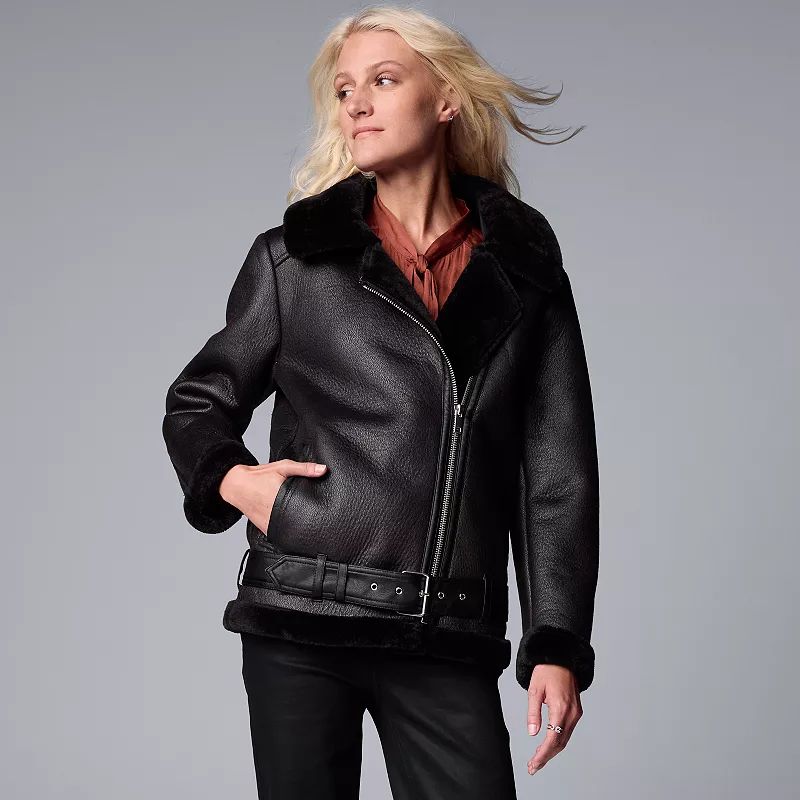 Women's Simply Vera Vera Wang Faux Leather Moto Jacket | Kohl's
