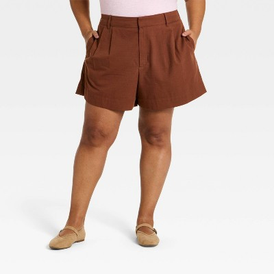 Women's Linen Pleated Shorts - A New Day™ Brown 17 | Target