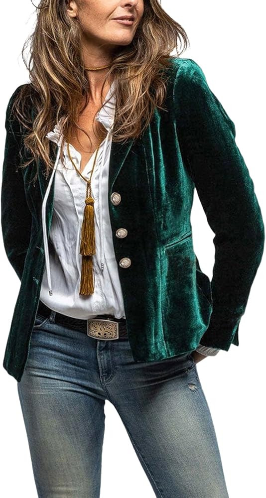 MINTLIMIT Women's Velvet Blazer Long Sleeve Notched Lapel Button Front Tailored Cardigan Suit Jac... | Amazon (US)