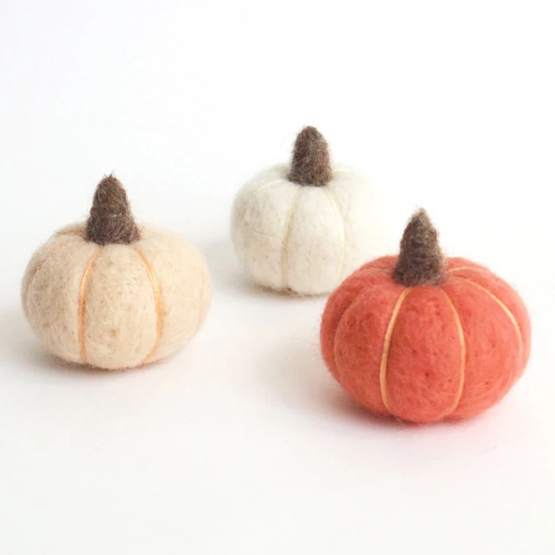 Felt pumpkins, miniature needle felted pumpkin v3 (set of 3) - peach, white, coral pink, fall dec... | Etsy (US)