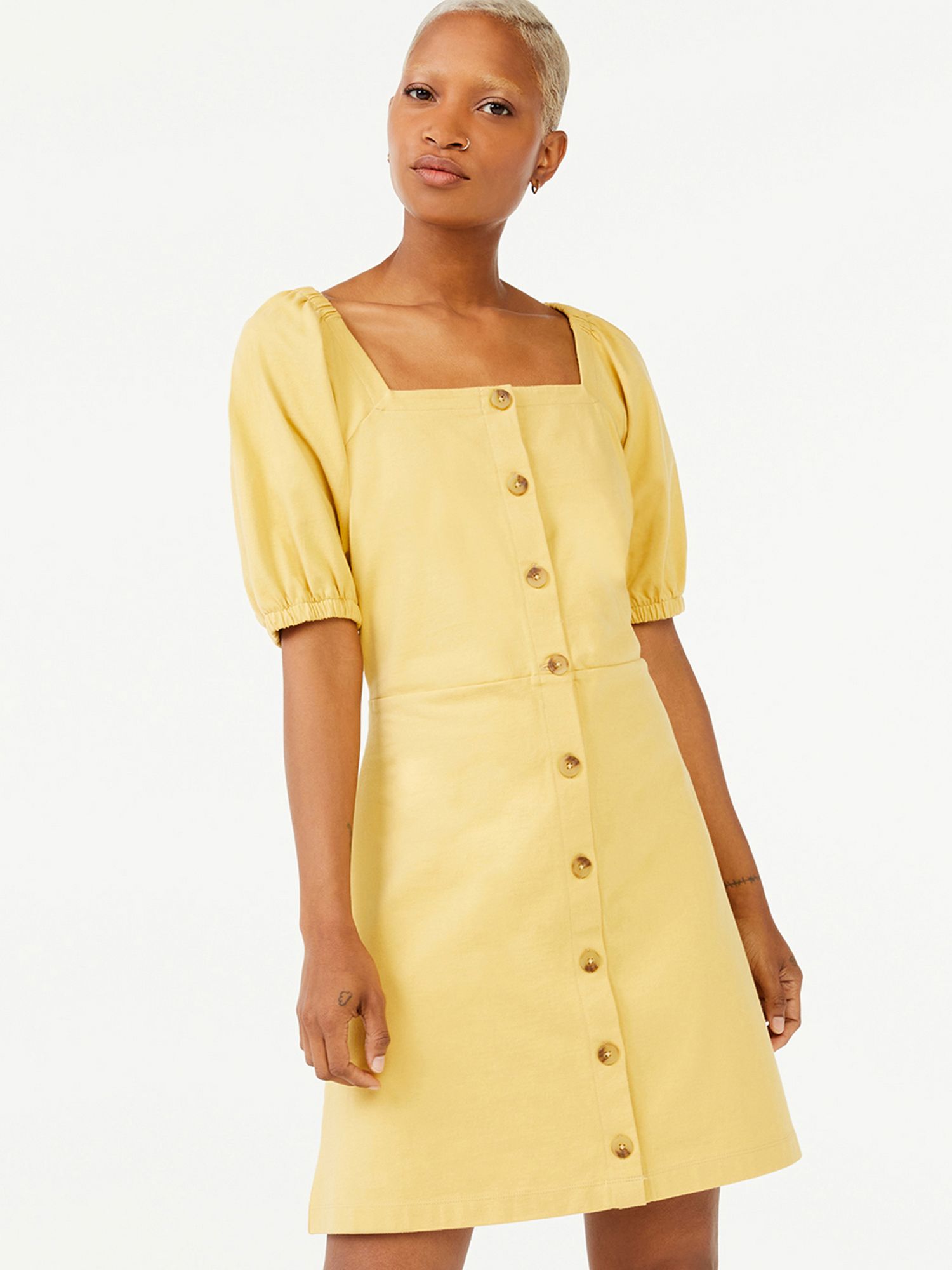 Free Assembly - Free Assembly Women's Square Neck Dress with Puff Sleeves - Walmart.com | Walmart (US)