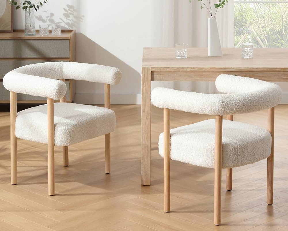 Mid Century Modern Dining Chairs Set of 2, Barrel Dining Room Chairs Upholstered Accent Chair wit... | Amazon (US)