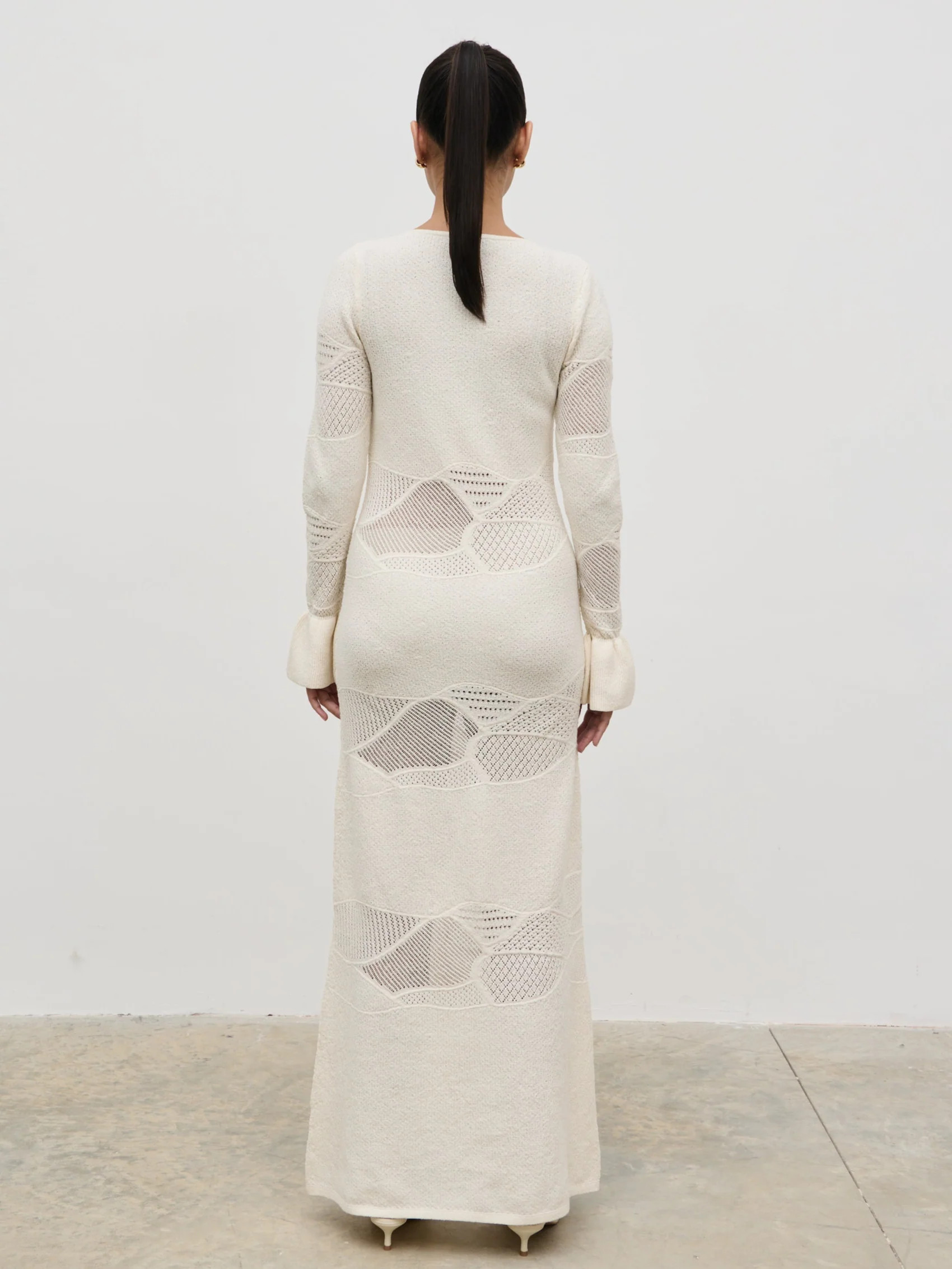 Bronwyn Patterned Knit Maxi Dress - Cream | Pretty Lavish (UK)