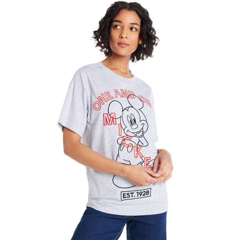 Mickey Mouse Juniors’ Graphic Tee with Embroidery, Sizes XS-3XL | Walmart (US)