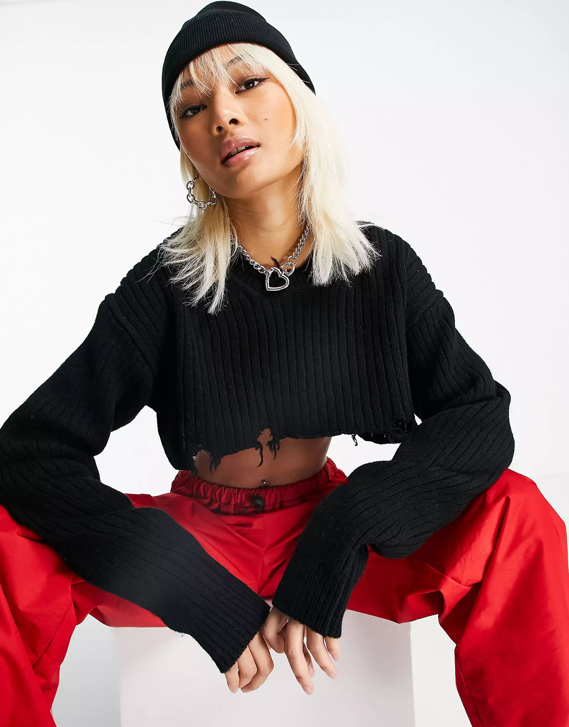 Weekday Torn co-ord recycled bolero cropped knit jumper in black | ASOS | ASOS (Global)