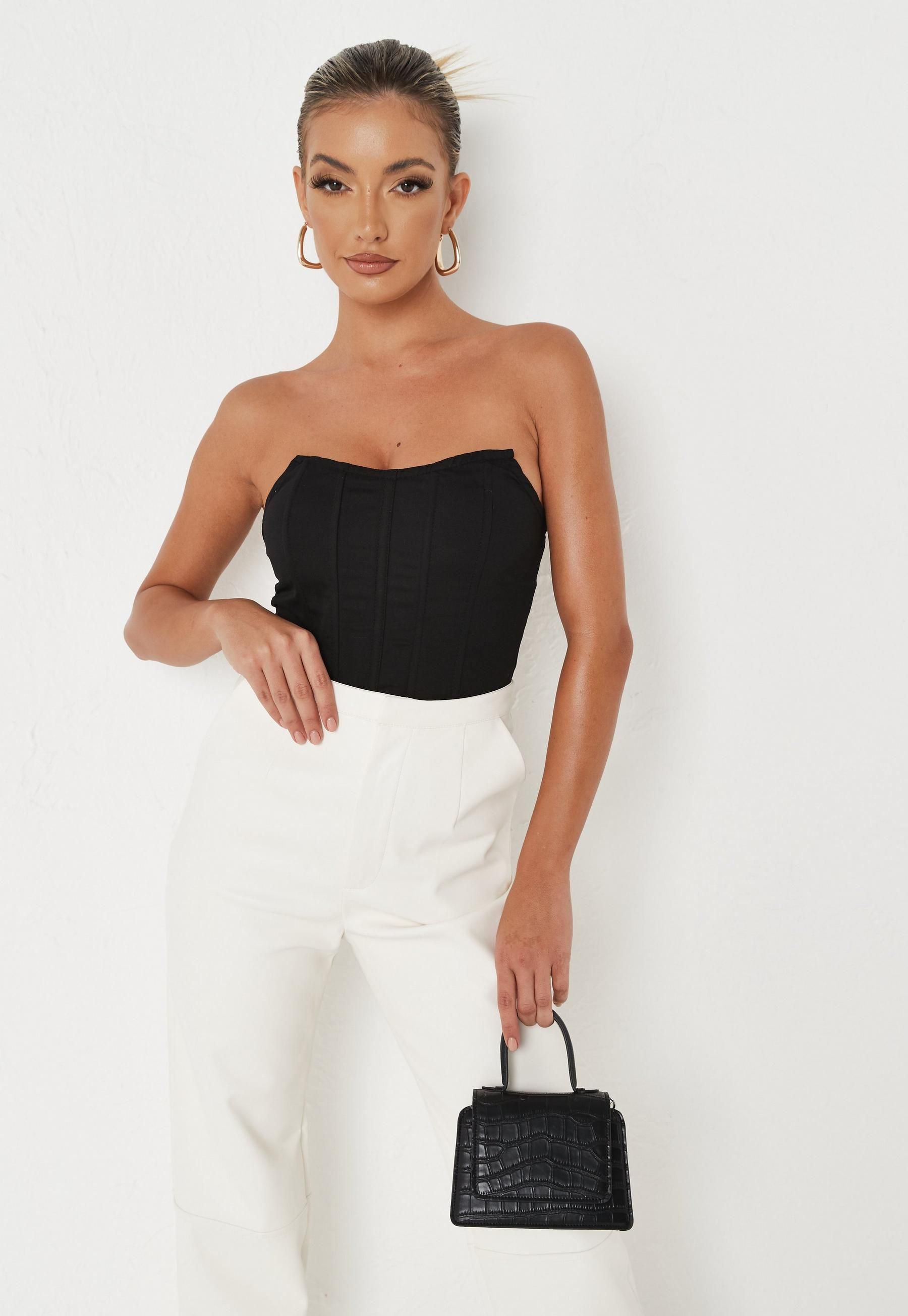 Missguided - Black Co Ord Bandeau Corset Top | Missguided (US & CA)