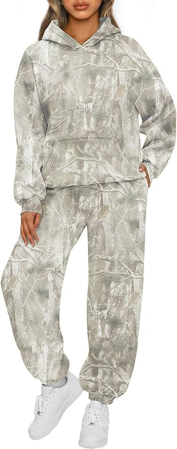 2 Piece Camo Sweatsuits for Women Oversized Maple Leaf Hoodies Sets Graphic Sweatshirts Tracksuit... | Amazon (US)