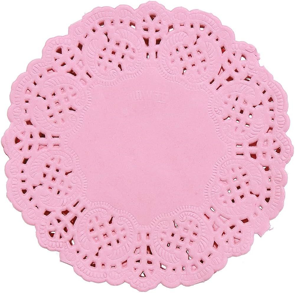 DECORA 3.5inch Round Pink Paper Lace Doilies for Wedding Tableware Decoration,100-Pack | Amazon (US)