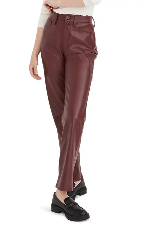 Madewell The Perfect High Waist Straight Leg Faux Leather Pants in Dark Cabernet at Nordstrom, Size  | Nordstrom