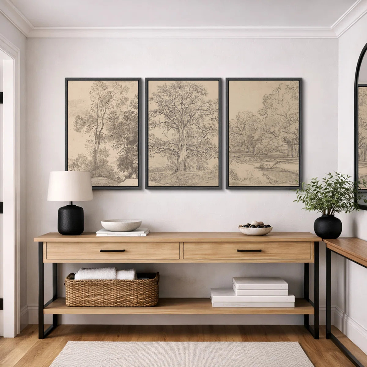 Rustic Countryside "Vintage Sketch Forest Tree Landscape Artwork, French Country Neutral Classic ... | Wayfair North America