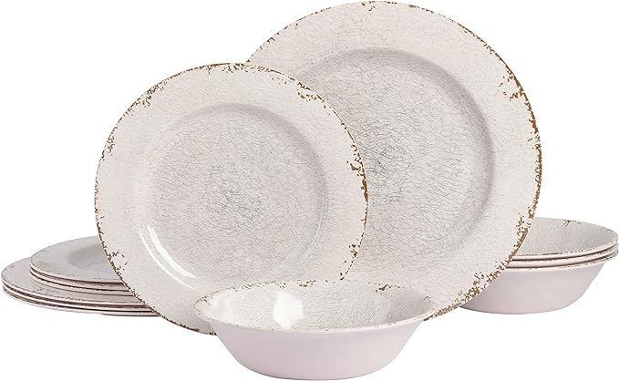 Laurie Gates by Gibson Mauna Melamine Dinnerware Set, Service for 4 (12pcs), Ice Rustic | Amazon (US)