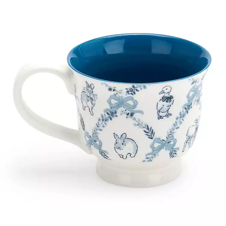 New! Blue Easter Animals Toile Mug | Kirklands