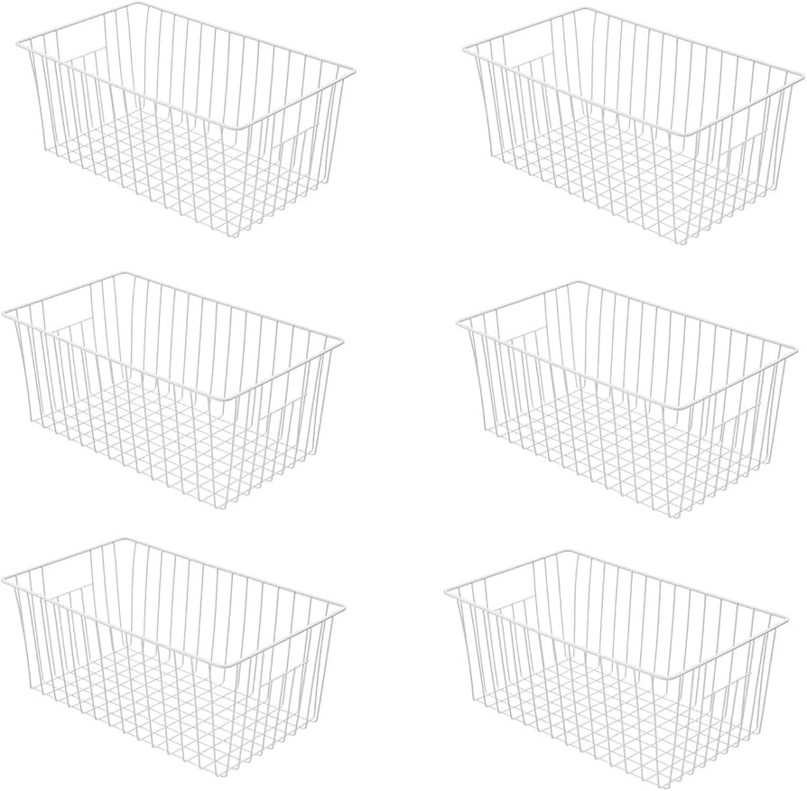 16Lx12Wx6H inch Wider Freezer Organizer Baskets Container, Refrigerator Metal Wire Storage Bins w... | Amazon (US)