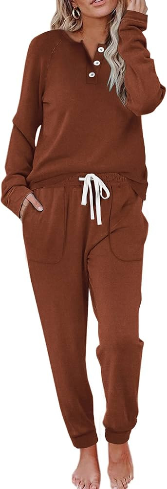 WIHOLL Two Piece Outfits for Women Lounge Sets Button Down Sweatshirt Sweatpants Sweatsuits Set w... | Amazon (US)
