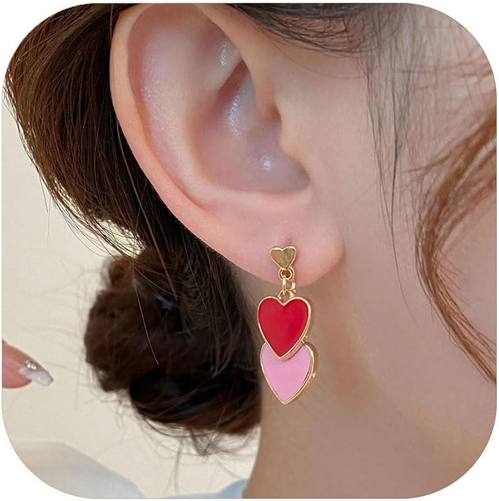 Red Heart Earrings for Women Valentine's Day Gifts for Her Heart Earrings Romantic Date Valentine... | Amazon (US)