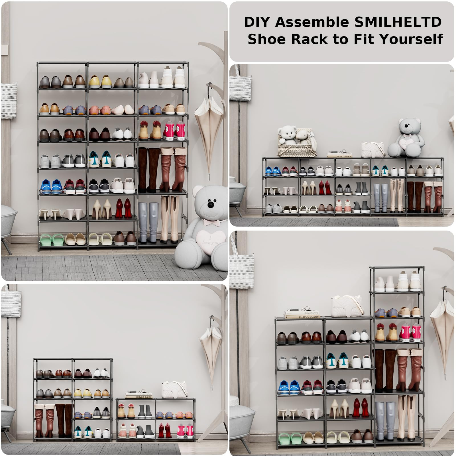 Shoe Rack 3 Row 8 Tier 40-60 Pairs Shoes Boots with Plastic Plate Home Storage Organizer Shelf En... | Amazon (US)