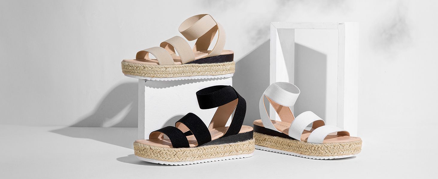 Vepose Women's 876 Double Elastic Strap Cute Sandal Open Toe Espadrilles Platform Wedge Sandals | Amazon (US)
