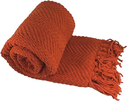Home Soft Things Red Throw Blanket Knitted Tweed Throw 50'' x 60'', Rust, Super Soft Cozy Warm Th... | Amazon (US)