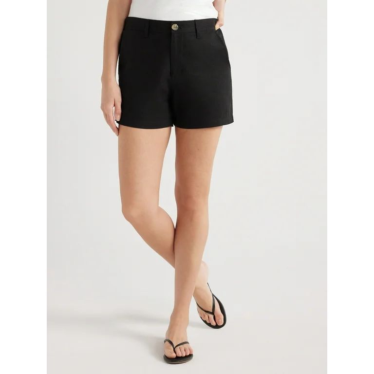 Free Assembly Women’s Mid-Rise Linen-Blend Shorts, 3.5” Inseam, Sizes 0-20 - Walmart.com | Walmart (US)