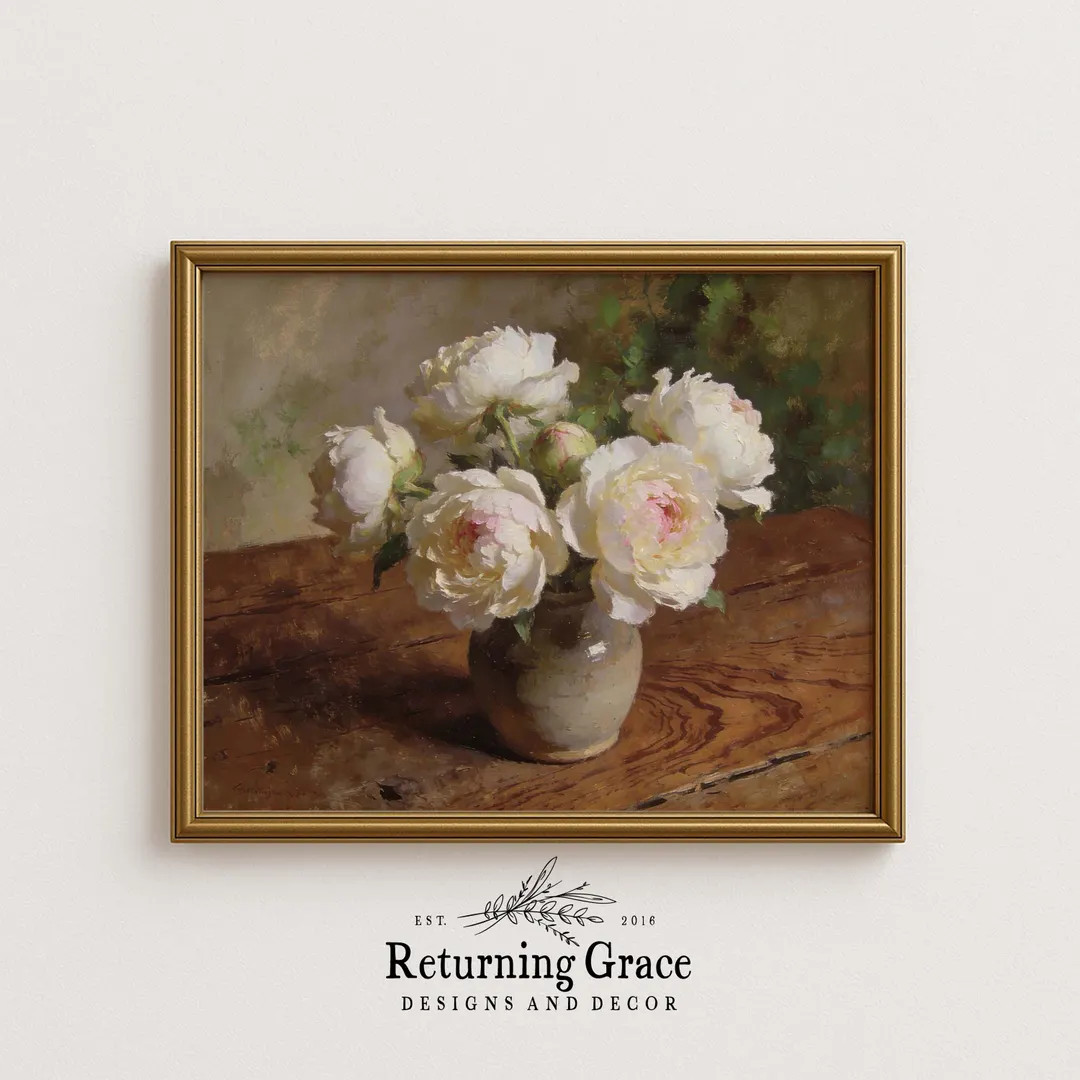 Vintage Art, Farmhouse Art Print, Cottagecore Art, Spring Art (digital Download), Brown Vase Stil... | Etsy (US)