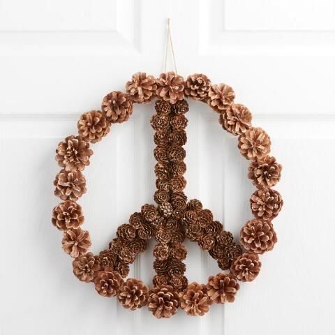 Natural Pinecone Peace Sign Wreath | World Market